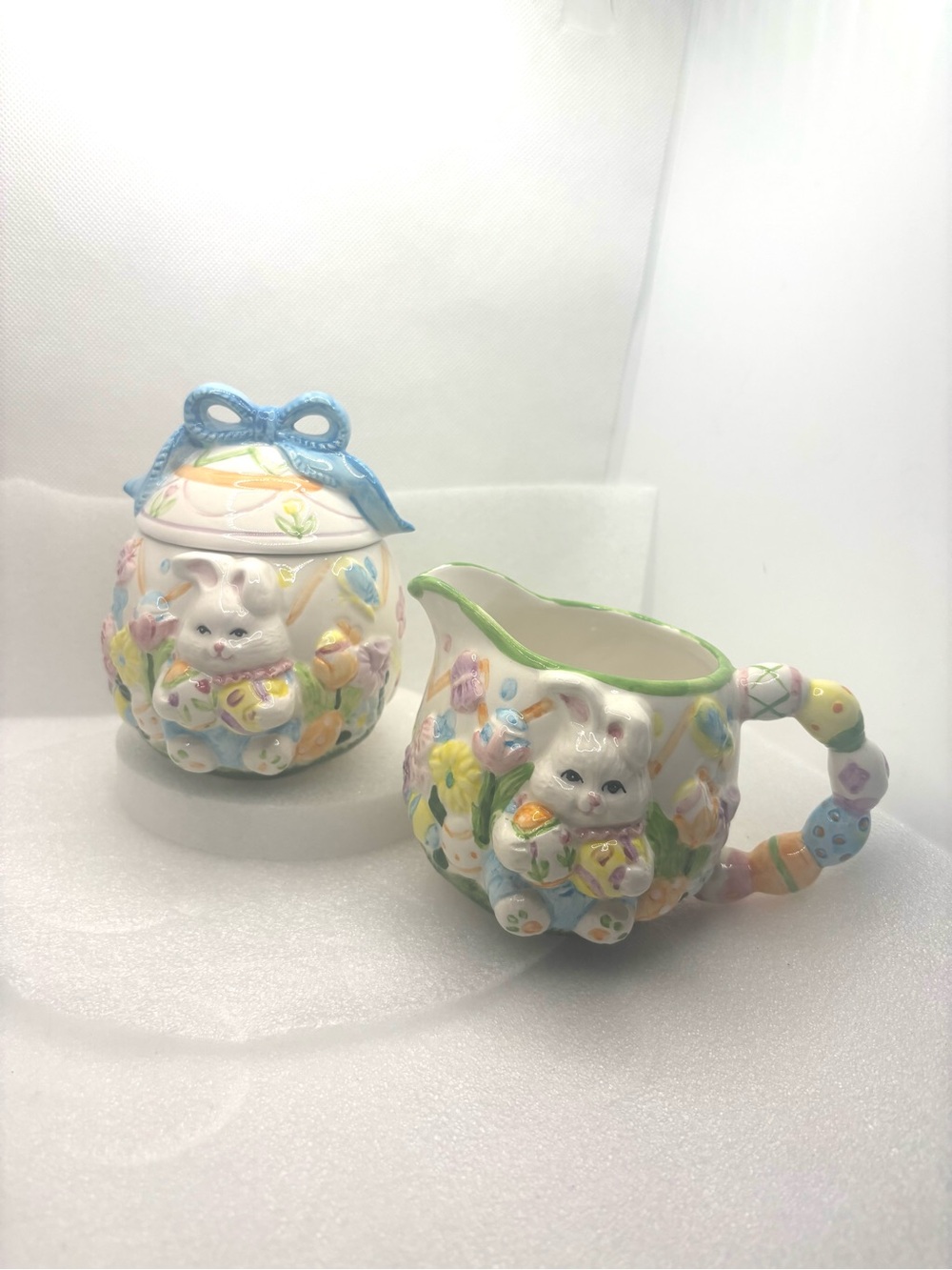 Vintage Jay Import Anthropomorphic Bunny Rabbit Egg Sugar Bowl & Creamer Set